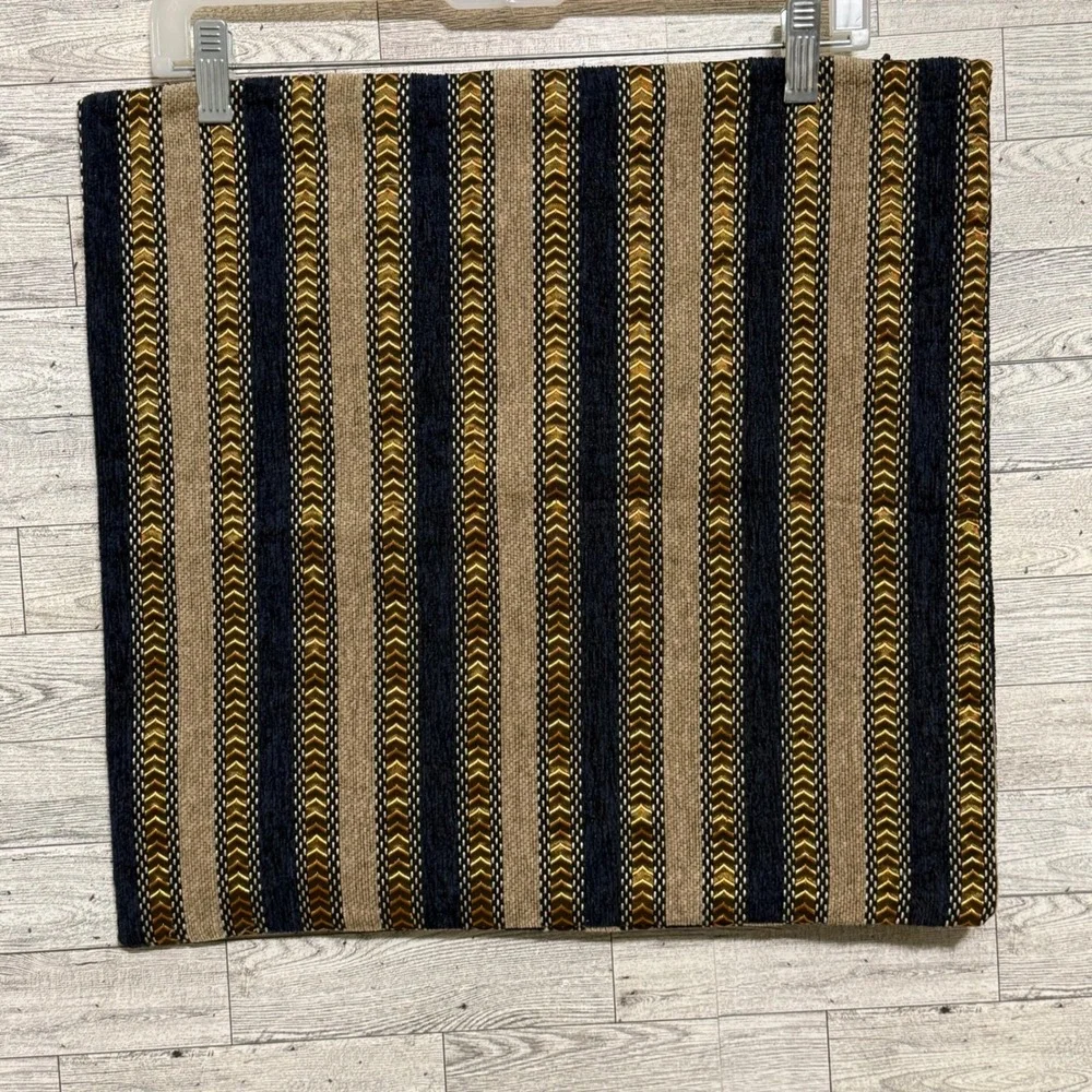 Set‎ of 3-AmHoo Striped Accent Pillow Cover Navy Gold Tan Textured Geometric